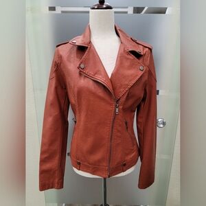NWT LA Coalition Cinnamon/Rust Vegan Leather Moto Jacket size Large